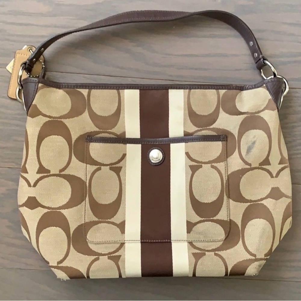 COACH Classic Canvas Monogram Shoulder Hobo Bag